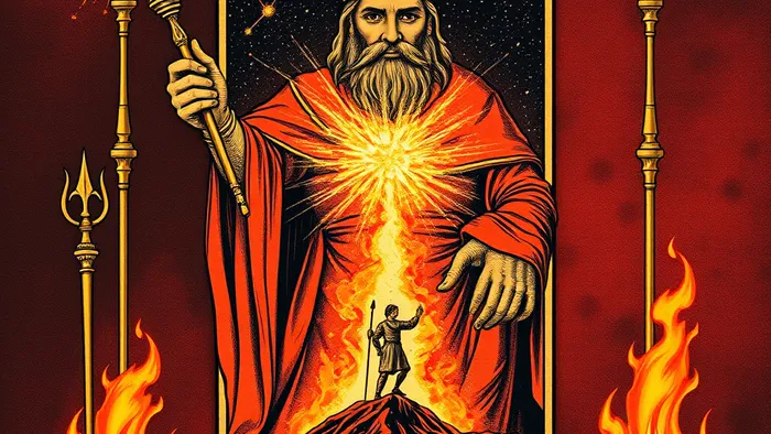 Иллюстрация к статье: Овен и арканы Таро: Пламя императора и импульс шута. Глубокий разбор астрологических соответствий