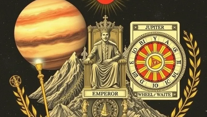Иллюстрация к статье: Юпитер в Таро: Как Император и Колесо Фортуны управляют расширением и судьбой