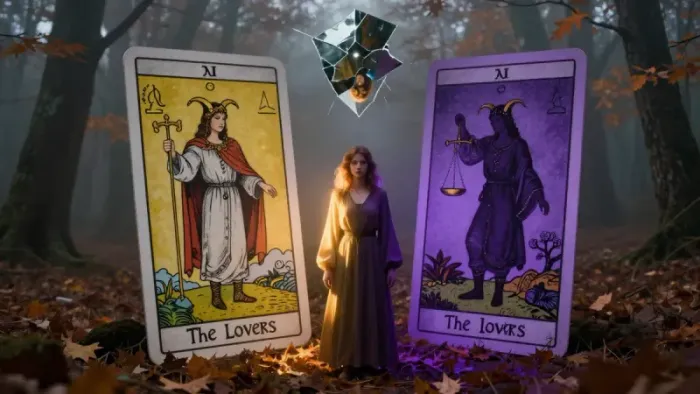 Иллюстрация к статье: Близнецы в октябре: Архетипы, Тени и Таро в зеркале Весов