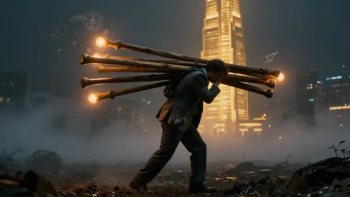 Иллюстрация к статье: Десятка Жезлов на деньги: Когда успех становится непосильной ношей