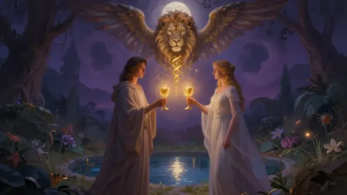 Иллюстрация к статье: Двойка Кубков как совет: Встреча с собой через Другого