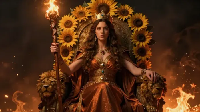 Иллюстрация к статье: Королева Жезлов в раскладах на здоровье: Архетип жизненной силы и психосоматика огня