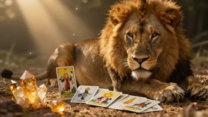 Иллюстрация к статье: Лев, Таро и камни: как приручить внутреннее Солнце через архетипы