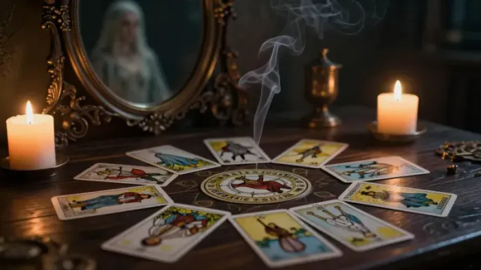 Иллюстрация к статье: Любовь как зеркало Тени: глубокий расклад Таро на отношения и работа с полем