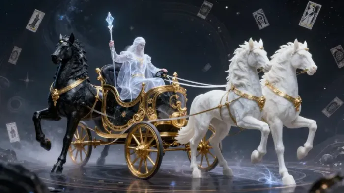 Иллюстрация к статье: Мастерство управления волей: Визуализация аркана Колесница через призму юнгианства