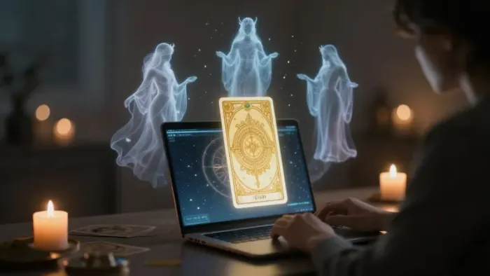 Иллюстрация к статье: Онлайн-урок Таро: как читать поле через экран и не запутаться в своих проекциях