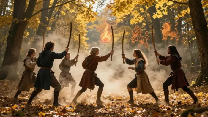 Иллюстрация к статье: Пятерка Жезлов как карта дня: Внутренняя борьба и внешняя суета через призму Юнга