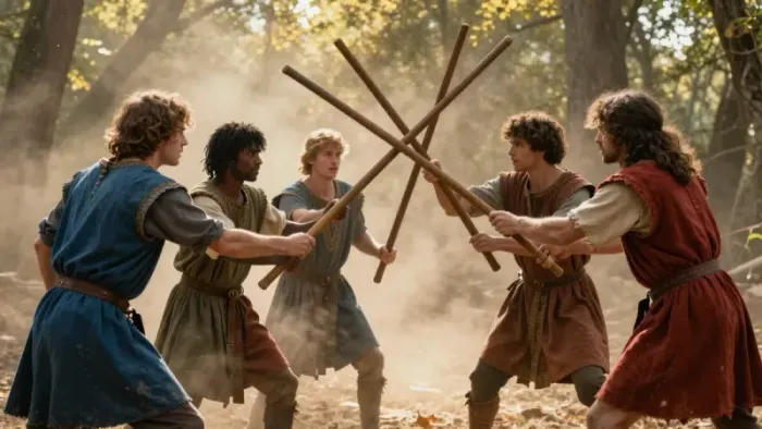 Иллюстрация к статье: Пятерка Жезлов в вопросах «Да или Нет»: Психология конфликта и архетип борьбы