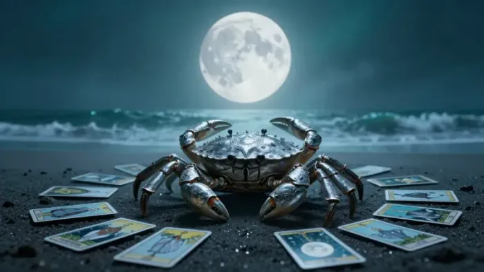 Иллюстрация к статье: Расклад для Рака на апрель: архетипы, тени и поиск внутренней опоры