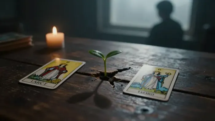 Иллюстрация к статье: Схема расклада Таро на развод: путь через Тень к новой Самости