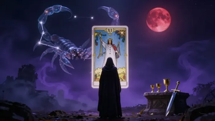 Иллюстрация к статье: Скорпион в ноябре: Архетипическое путешествие через Таро и тени бессознательного