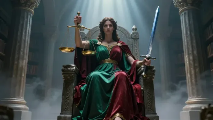 Иллюстрация к статье: Справедливость в Таро: Архетип Объективности и Внутреннего Равновесия