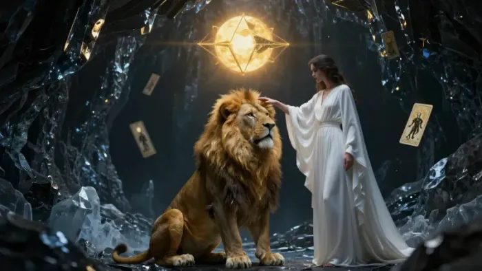 Иллюстрация к статье: Таро-прогноз для Льва на январь: Архетипическое столкновение Солнца и Сатурна