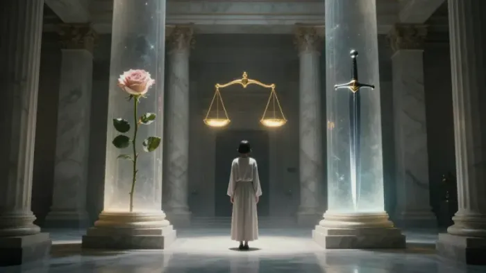 Иллюстрация к статье: Весы и Архетип Справедливости: Таро-прогноз через призму юнгианской психологии