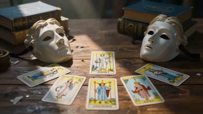 Иллюстрация к статье: Зеркало Трикстера: Психологический расклад для Близнецов на июль